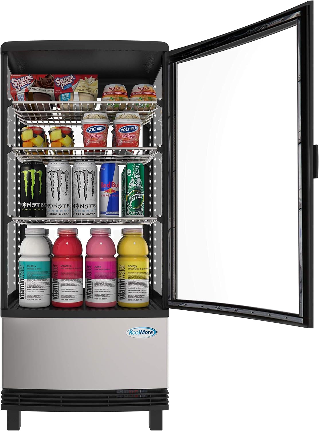KoolMore Countertop Refrigerator Display Case Commercial Beverage Cooler with LED lighting - 3 cu. ft Capacity, Stainless Steel (CDCU-3C-SS)