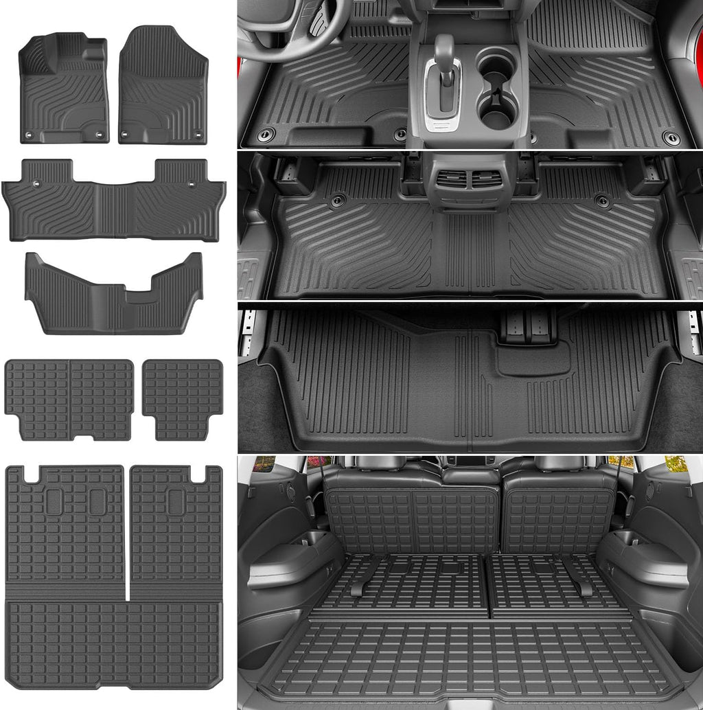 powoq 8-Seat Floor Mats Compatible with 2016-2022 Honda Pilot Cargo Mat Floor Liner Back Seat Protector TPE Replacement for 2016-2022 Honda Pilot Accessories (Trunk Mat with Backrest Mats+Floor mats)