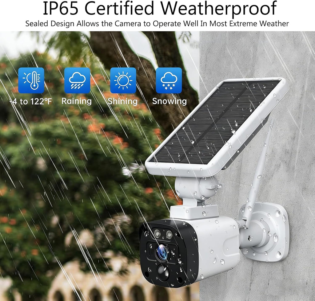 4MP Security Cameras Wireless Outdoor, Powered Solar Camera Outdoor Wireless, 10x Zoom, 120° View, Two-way audio, PIR Motion Detection, 64GB Local Storage, CAMCAMP 4-Cam Kit for Home CCTV Surveillance