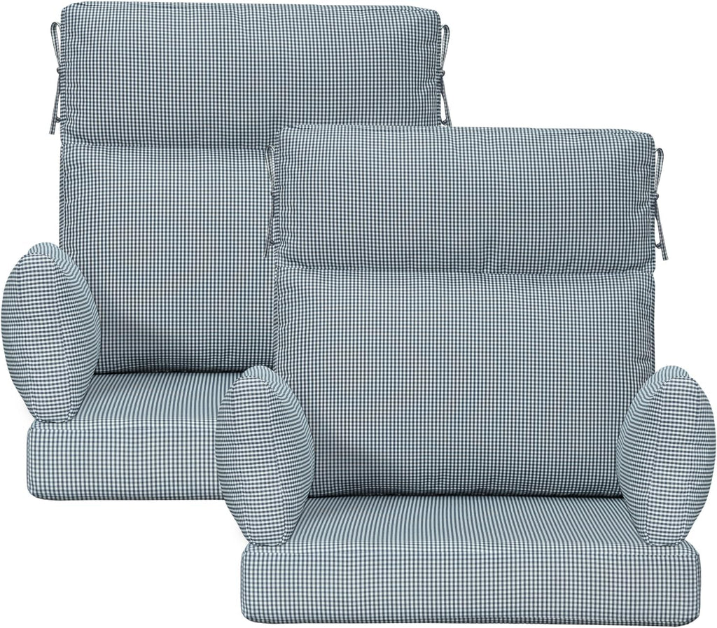 Outdoor High Back Chair Cushion, 2 Pack 48 x 24 inches Patio Chair Cushions Water Repellent Rocking Cushions Indoor Furniture Seat Pad with 2 Pillows, Black White Mini Check