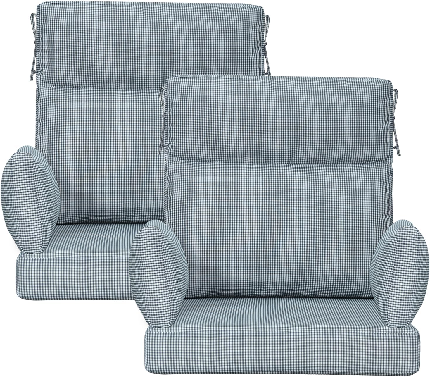 Outdoor High Back Chair Cushion, 2 Pack 48 x 24 inches Patio Chair Cushions Water Repellent Rocking Cushions Indoor Furniture Seat Pad with 2 Pillows, Black White Mini Check