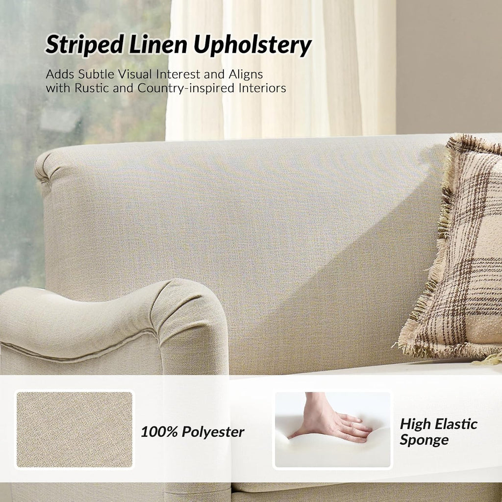 HULALA HOME 50.5' Loveseat Sofa with Solid Wood Spindle Legs, 2 Seater Farmhouse Sofa with Rolled Wide Armrests, Comfy Upholstered Small Couch for Living Room Bedroom, Linen