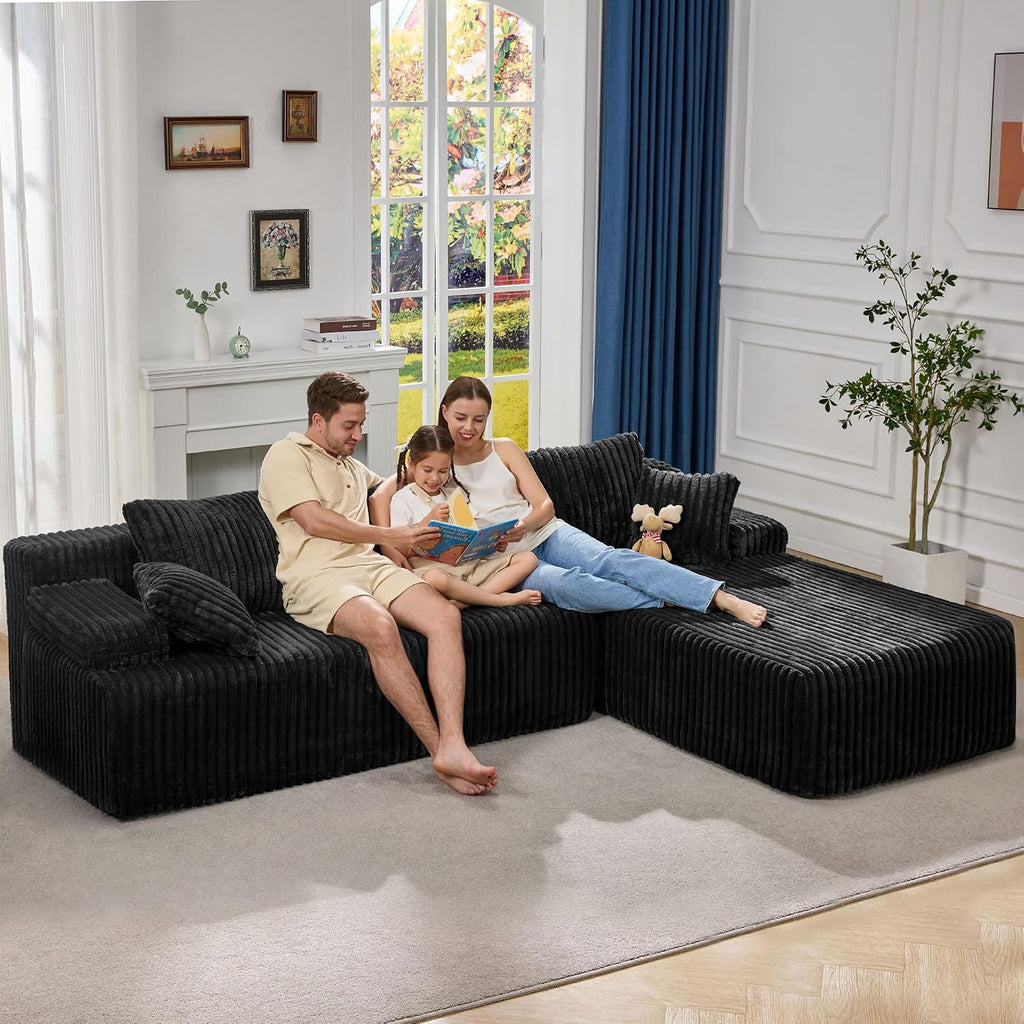Modular Sectional Sofa Couches L-Shape Couch 3 Seat Modular Sofa Memory Foam Sectional Couches for Living Room, Cloud Couch with Oversized Chaise (Black Stripe, 108' Right Facing Chaise)