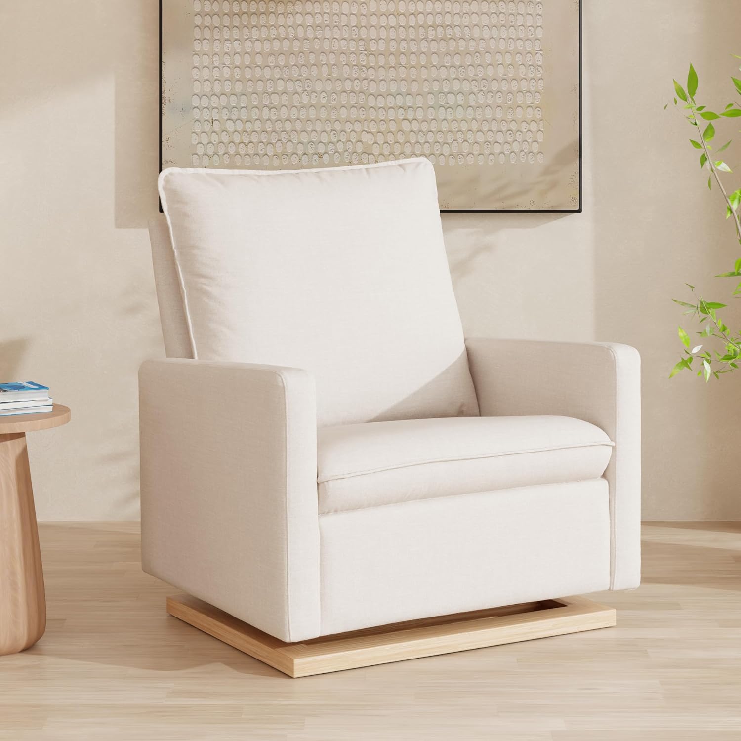 Babyletto Cali Pillowback Chair and a Half Glider in Performance Cream Eco-Weave with Light Wood Base, Water Repellent & Stain Resistant, Greenguard Gold and CertiPUR-US Certified