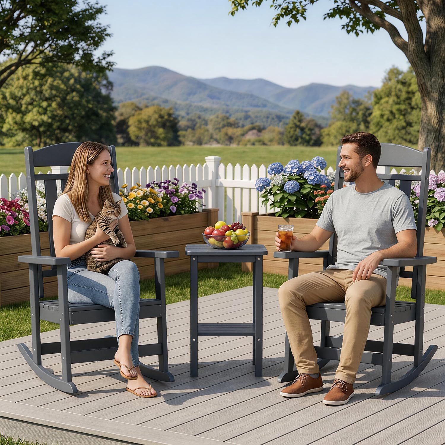 FOOWIN Outdoor Rocking Chair Set of 6, High Back Patio Rocking Chair, HDPE All Weather Resistant Porch Rocker for Adult, Oversized Rocking Chairs for Garden, Lawn, Indoor & Outdoor Use, Grey