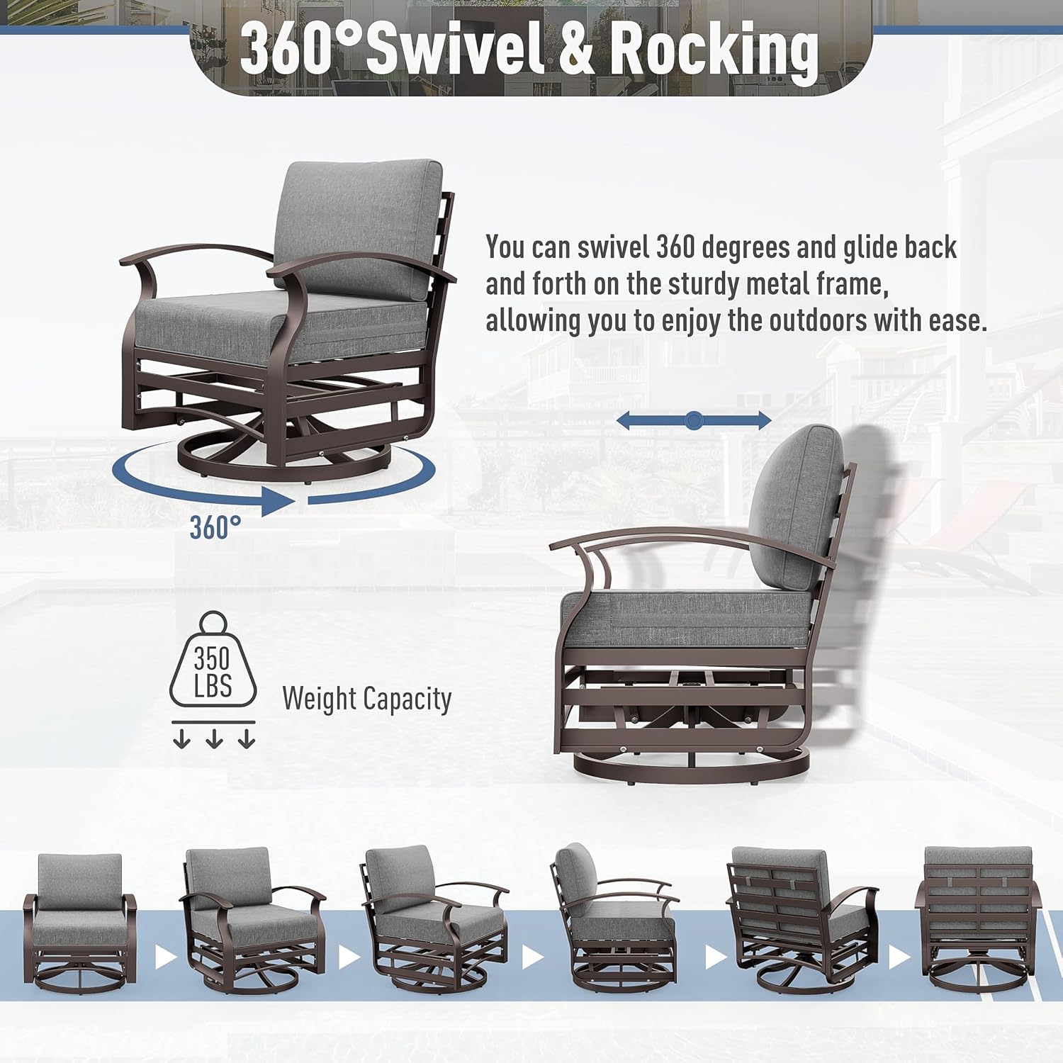 Kurapika 5 Pieces Patio Furniture Set, Outdoor Aluminum Rocking Chair, Patio Bistro Set Swivel Gliders Rocker with Thickened Cushions and Side Table(Grey)