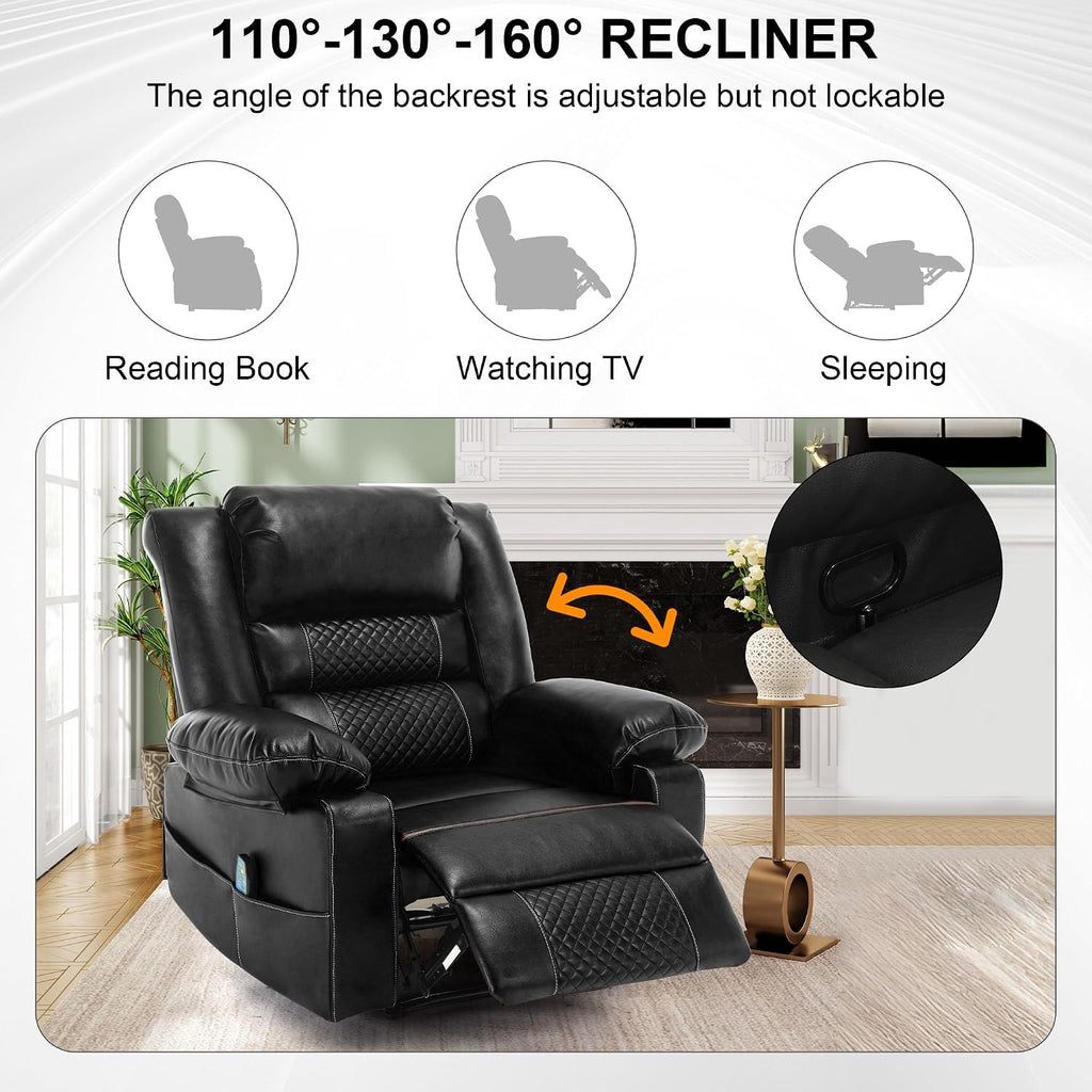 Massage Chair Recliner with Heat,Comfotable Lazy Boy Recliner Chair with 2 Side Pockets,Manual Recliners Chairs for Adults,Oversized Recliners Chairs for Big and Tall Man,Heavy Duty,PU Leather(Back)