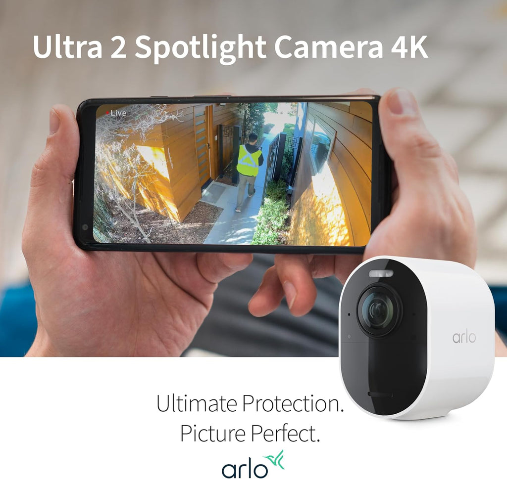 Arlo Ultra Security Outdoor Camera 4K HDR (2nd Gen, 2020 Release) + SmartHub, Battery Power, Emergency Response, AI Event Captions, 1-Month Trial of Secure Plan, 180° Field of View, 2 Cam, Black