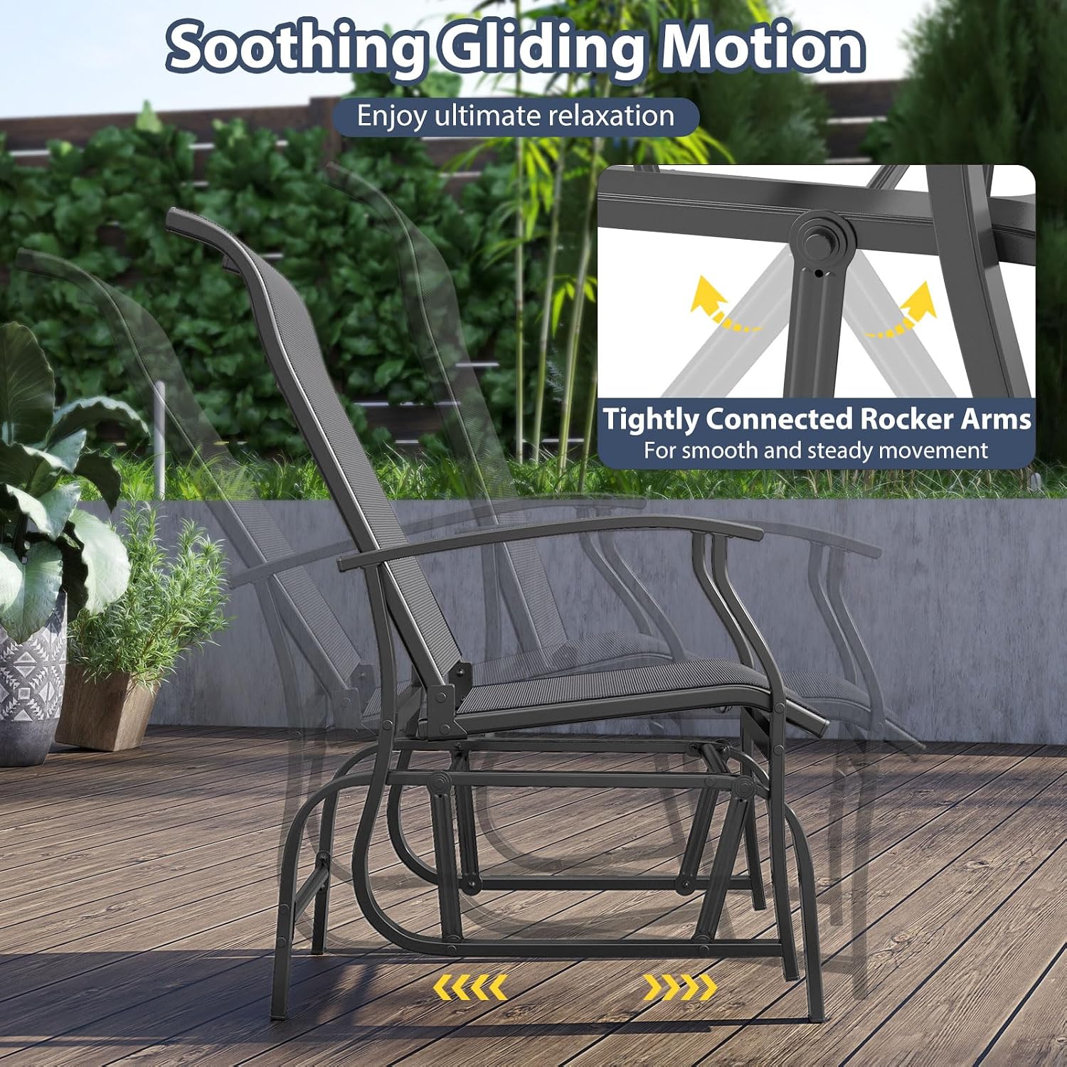 Tangkula Porch Gliders Set of 2, Outdoor Swing Glider Chairs with High Back, Breathable Mesh Fabric and Metal Frame, Patio Rocking Chairs for Backyard Garden Balcony Poolside (Grey)