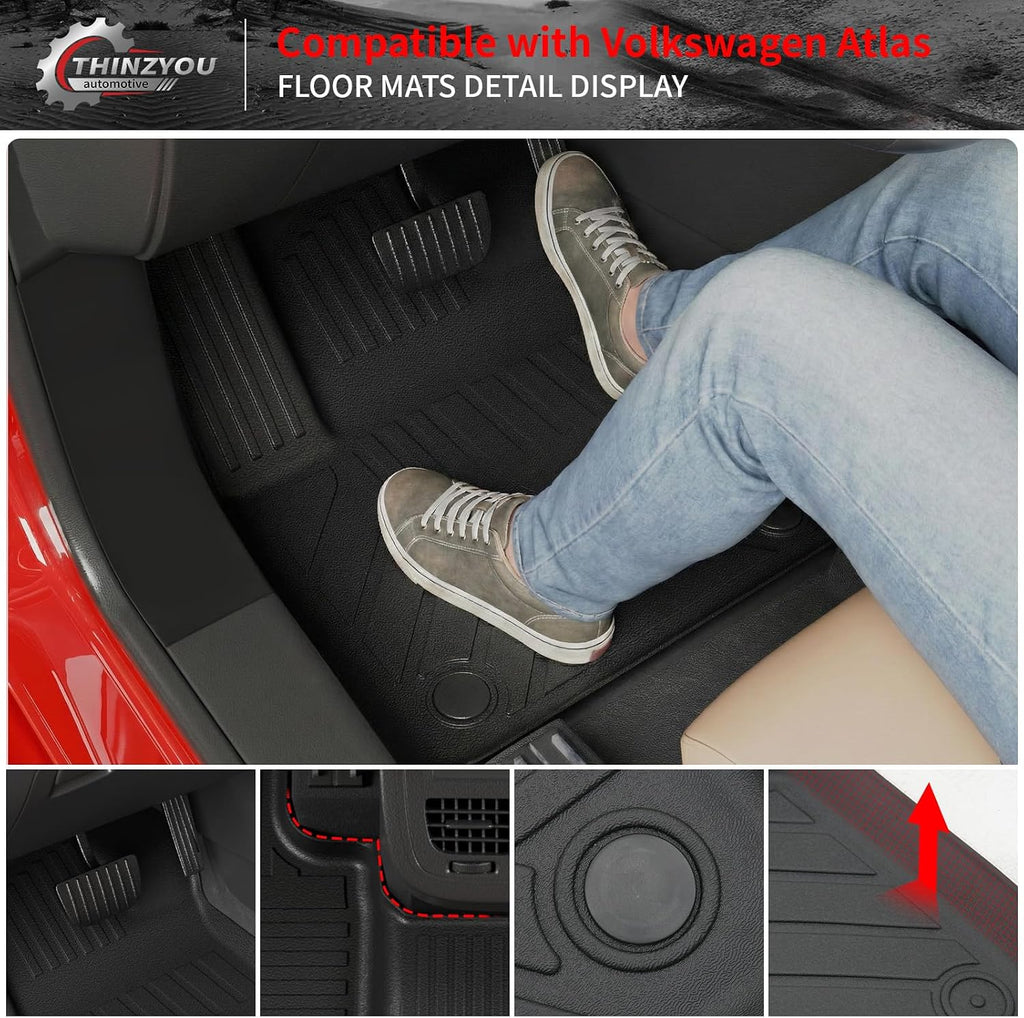 Floor Mats Compatible with 2018-2025 2026 Volkswagen Atlas (NOT for Cross Sport) Cargo Mat Cargo Liner Back Seat Cover 2024 VW Atlas Accessories (Trunk Mat with Backrest Mat+Floor Mats)