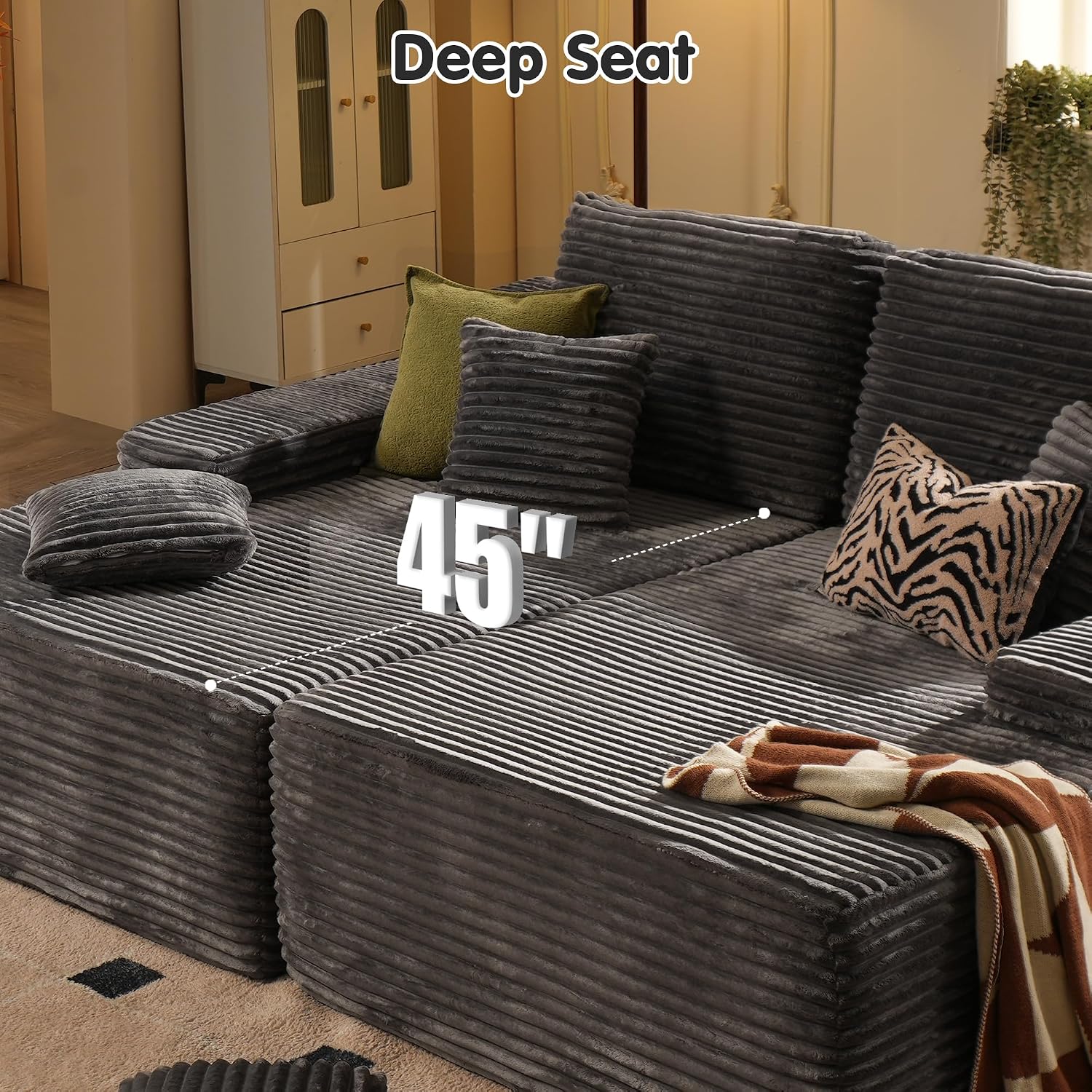 ovios 75' Oversized Sectional Double Lounge Chaise with Cloud Plush Sofa Bed, No Assembly Required, Fluffy Modern Sleeper Loveseat Chair for Indoor Living Room Bedroom Reading, Grey