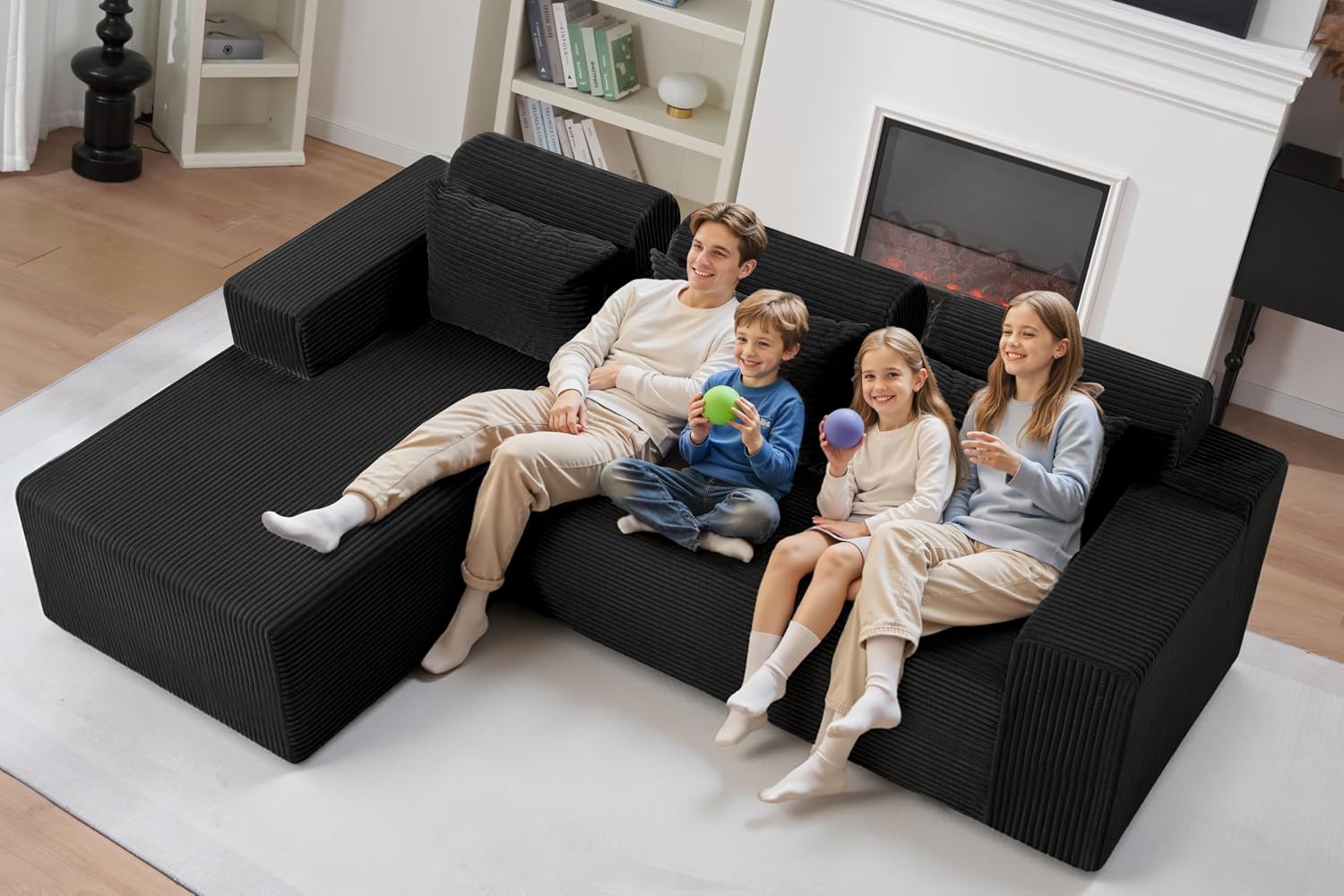 HABUTWAY Sectional Couches for Living Room,No Assembly L Shaped Couch 105' Modular Sectional Sofa Couch with Deep Seat,Cloud Couches Furniture Sets for Apartment,Corduroy (Black, Left Facing)