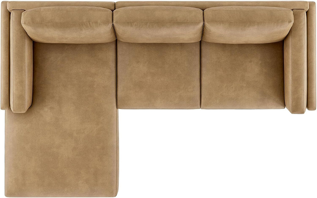 Modway Roscoe Left-Facing Sectional Sofa with Chaise in Toast - 2-Piece Faux Leather Upholstered Deep Seat Couch, L Shaped Modular for Living Room or Lounge
