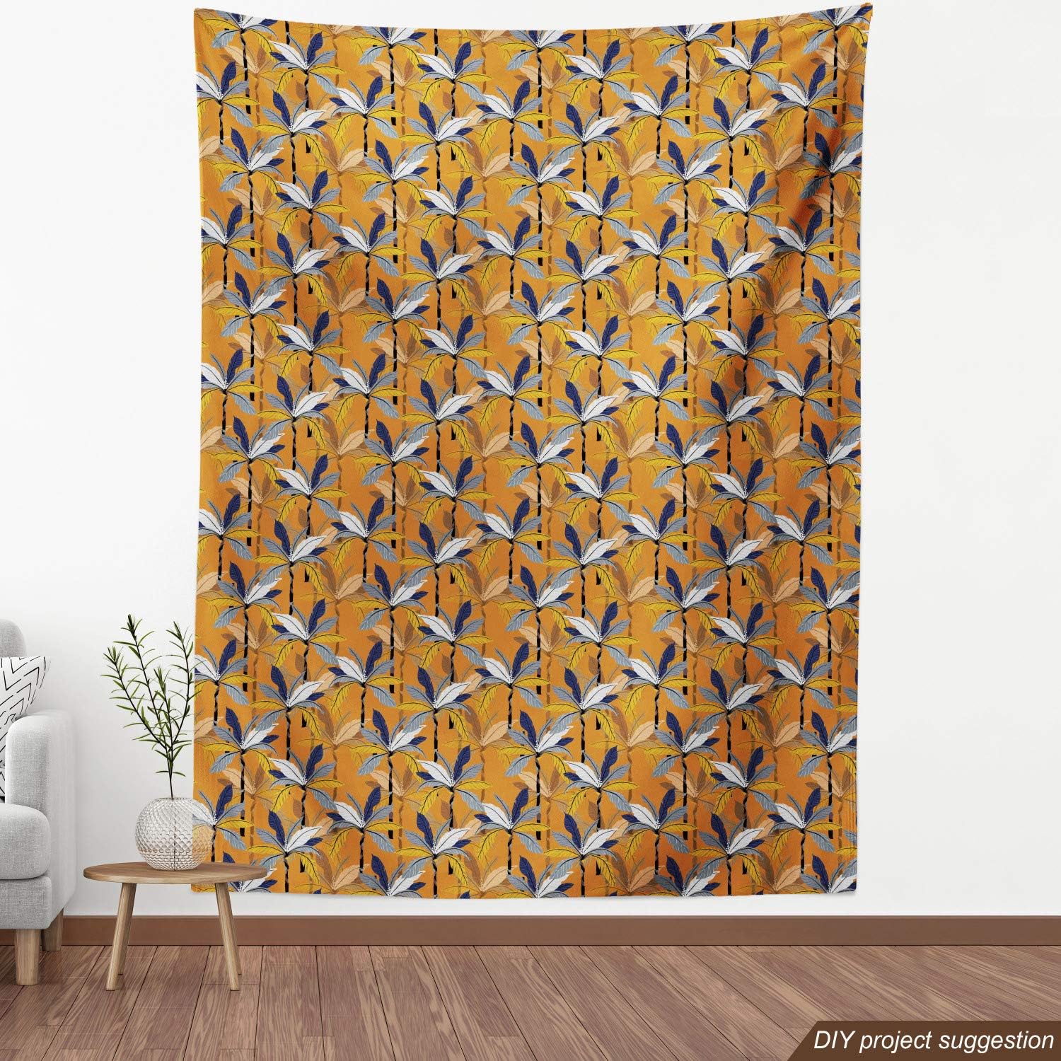 Ambesonne Tropical Fabric by The Yard, Palm Leaves on an Amber Tone Backdrop, Decorative Fabric for Upholstery and Home Accents, 10 Yards, Amber Multicolor