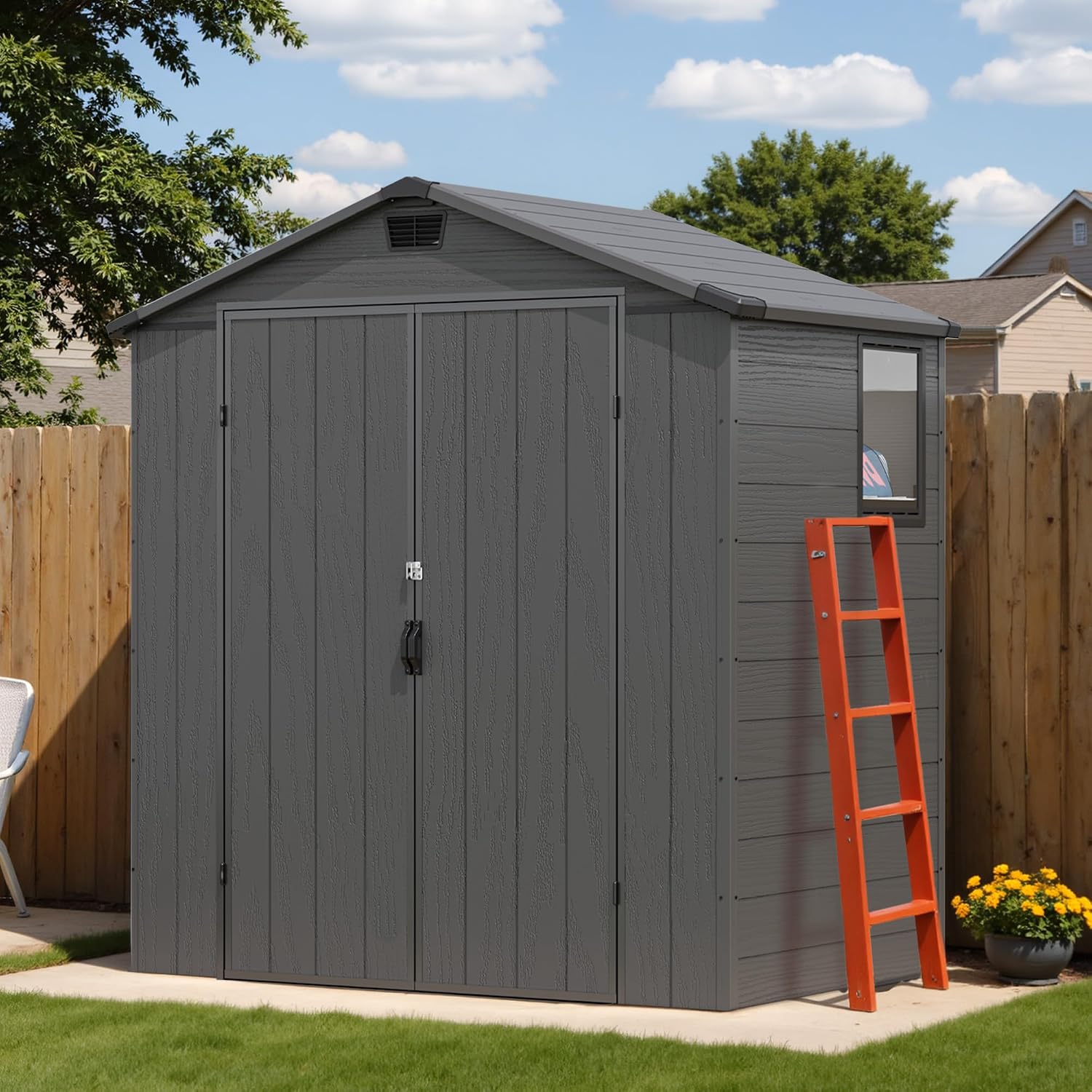 Devoko 6x4 FT Plastic Storage Shed with Floor, Dark Gray