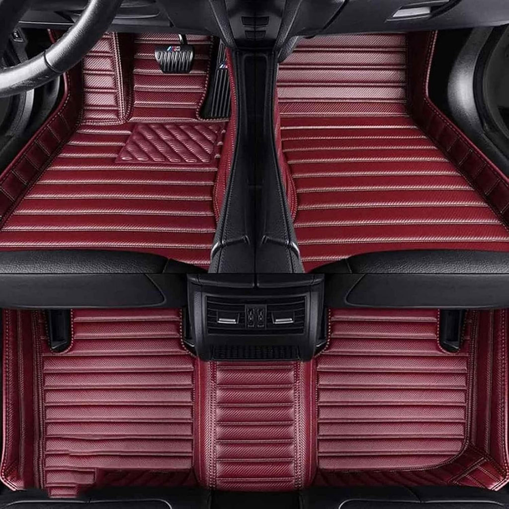 Custom All-Weather Car Floor Mats for Hyundai Tucson N-Line NX4 2021-2025, Waterproof Anti-Slip Leather Mats Full Coverage 3D Design Cargo Liners Accessories, Wine Red
