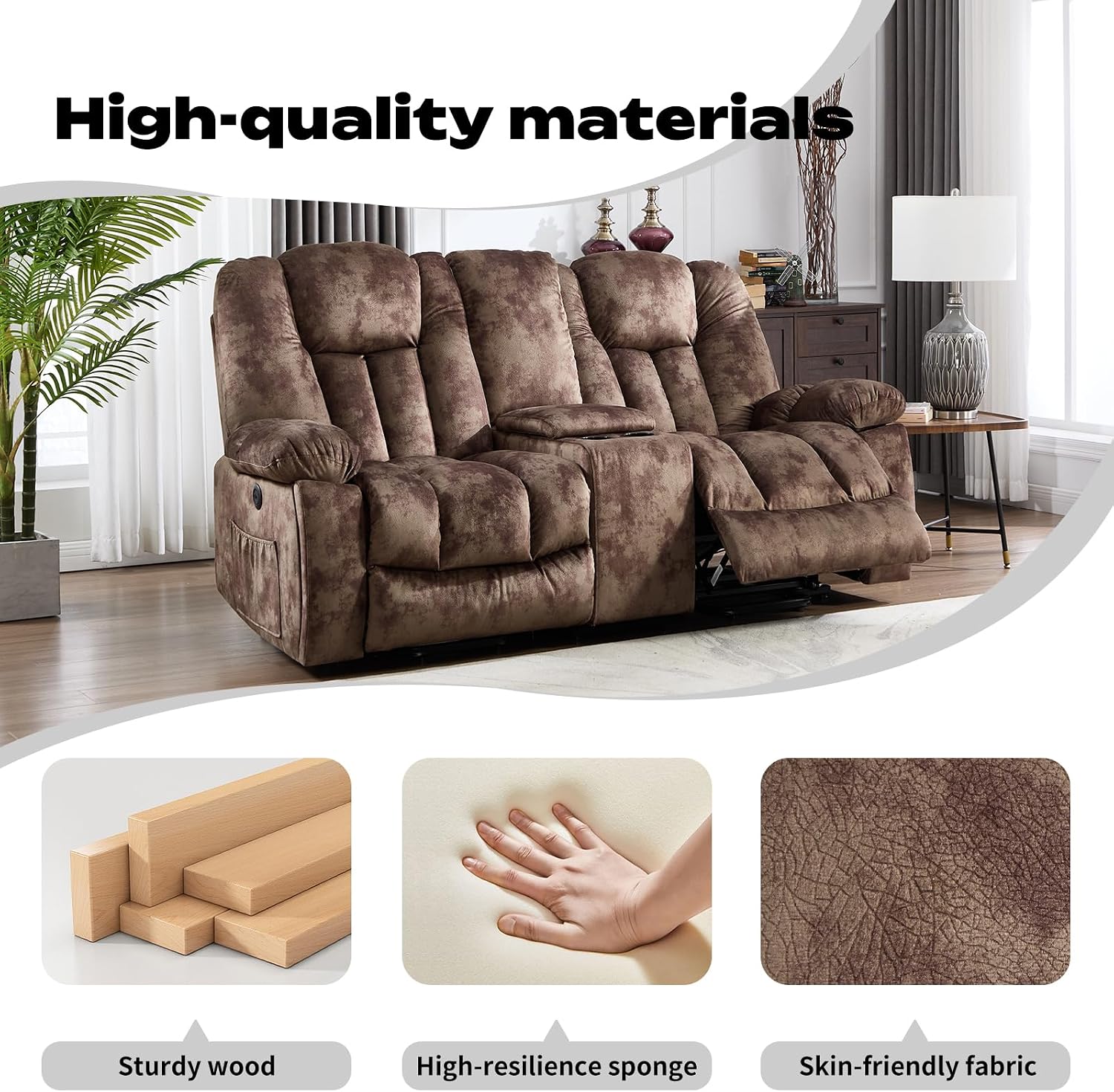 CANMOV Power Loveseat Recliner, Power Lift Recliner Sofa for Living Room, Electric Reclining Loveseat with Storage Console,Hidden Cup Holders, 2 Seat,Brown