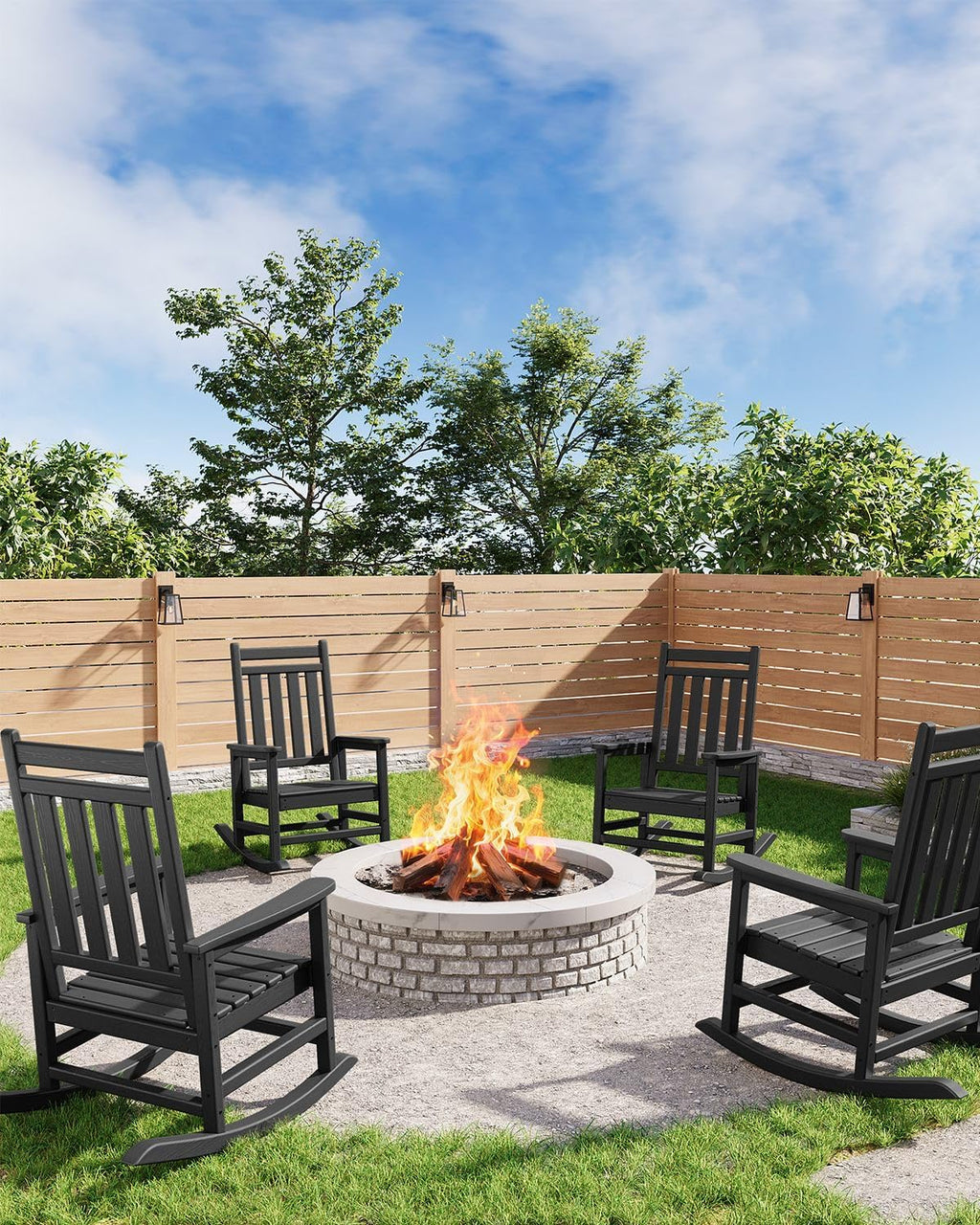 Garvee HDPE Rocking Chair Outdoor Set of 4 - Poly High Back Porch Rocker Chairs for Adults - All Weather Resistant Furniture for Patio Front Porch - Black