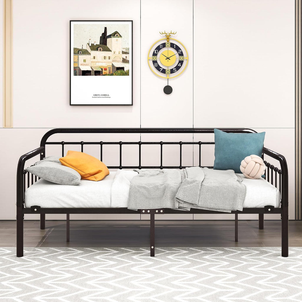 HOMERECOMMEND Metal Daybed Frame Twin Metal Slats Platform Base Box Spring Replacement Bed Sofa for Living Room Guest Room (Twin, Dark Copper)