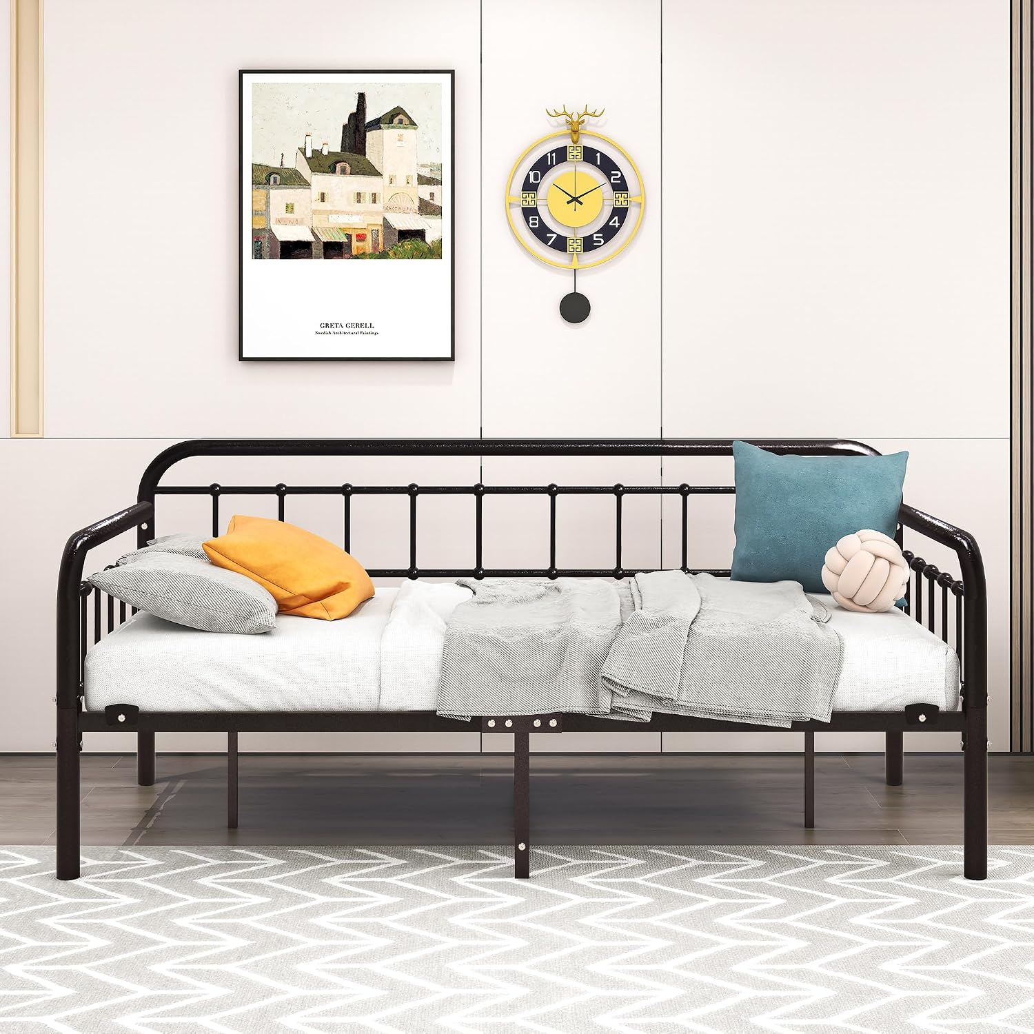 HOMERECOMMEND Metal Daybed Frame Twin Metal Slats Platform Base Box Spring Replacement Bed Sofa for Living Room Guest Room (Twin, Dark Copper)