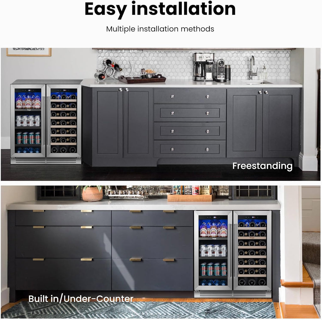 Yeego 30 Inch Wine and Beverage Cooler - 36-72°F, Holds 80 Cans & 33 Bottles Adjustable Shelves Beverage Fridge, Stainless Steel with Glass Door for Built-in for Kitchen/Bar