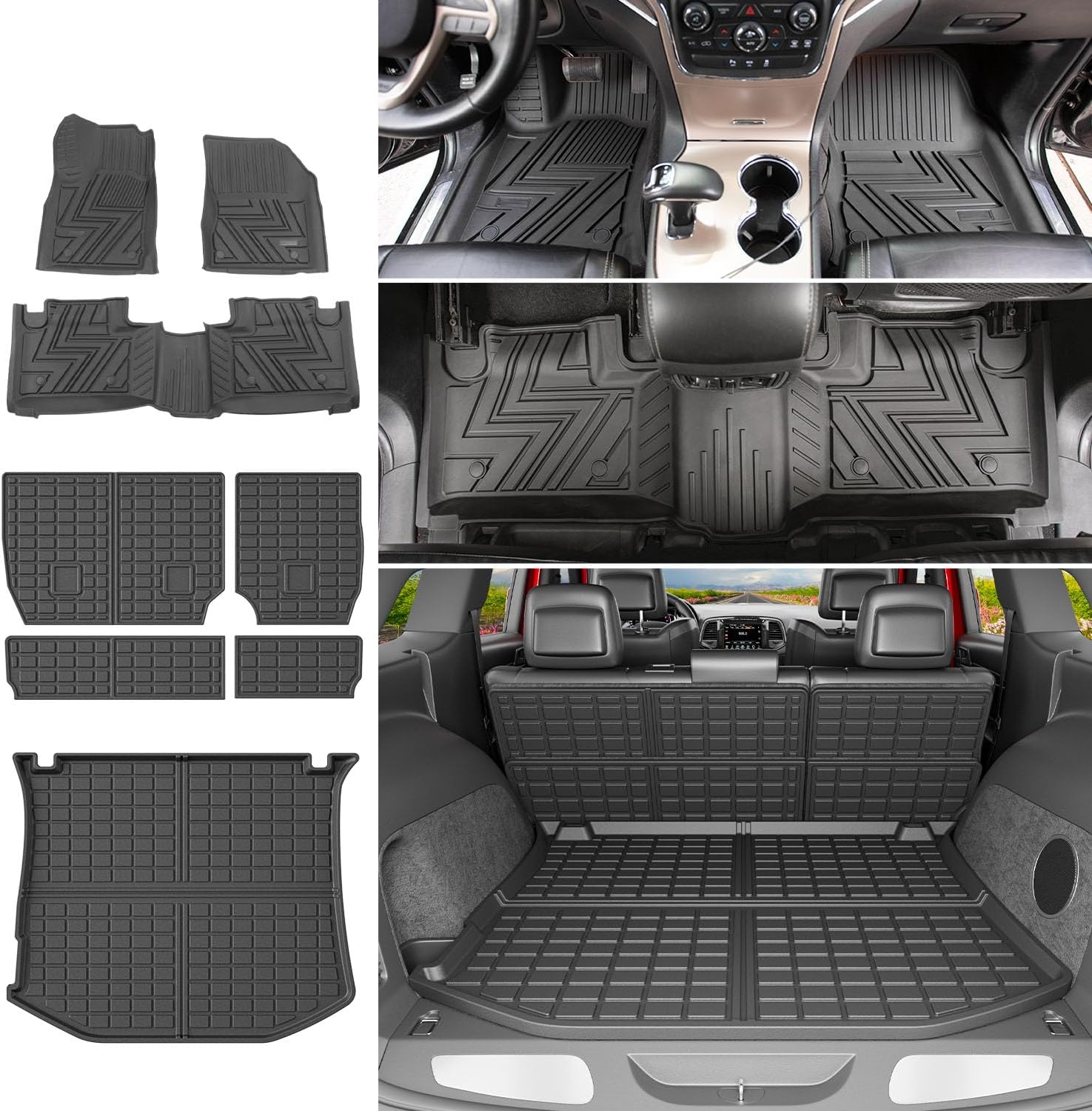 powoq Floor Mats Compatible with 2011-2021 Jeep Grand Cherokee Cargo Mat Floor Liner Cargo Liner TPE Replacement for 2011-2021 Jeep Grand Cherokee Accessories (Trunk Mat+Backrest Mats+Floor mats)
