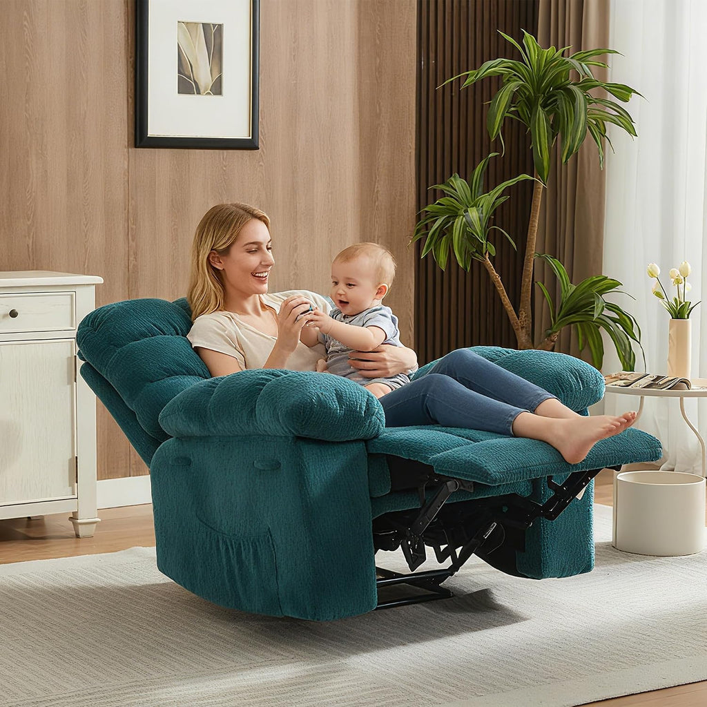 Manual Recliner Chair, Oversized Recliner for Adults with Extra Wide Arm and Back, Lazy Boy Recliner with Side Pockets, Comfy Breathable Fabric Large Nursery Rocking Chair for Living Room Bedroom