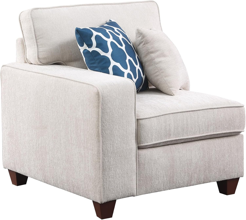 YOPTO 127' L-Shaped Sectional Couch with Movable Ottoman & 6 Throw Pillows,7 Seat Chenille Upholstered Sofa W/2 Cup Holder,USB Port & Hidden Storage Box,DIY Combination,for Living Room,Apartment,Beige
