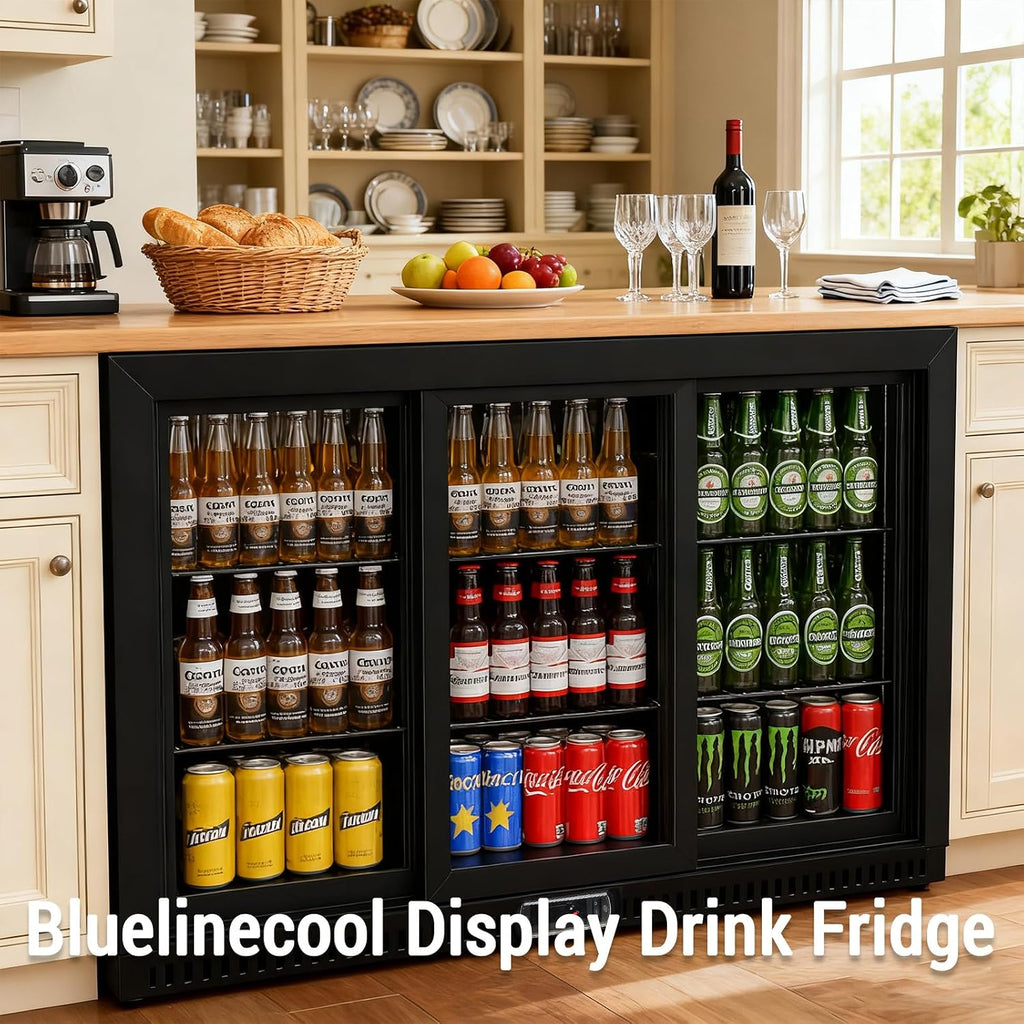 Commercial Back Bar Cooler with 3 Glass Doors, LED Lighting, 11.5 cu.ft Under Counter Beverage Refrigerator, ETL Certified Beer and Wine Cooler for Bar, Restaurant, Garage, Office, Home