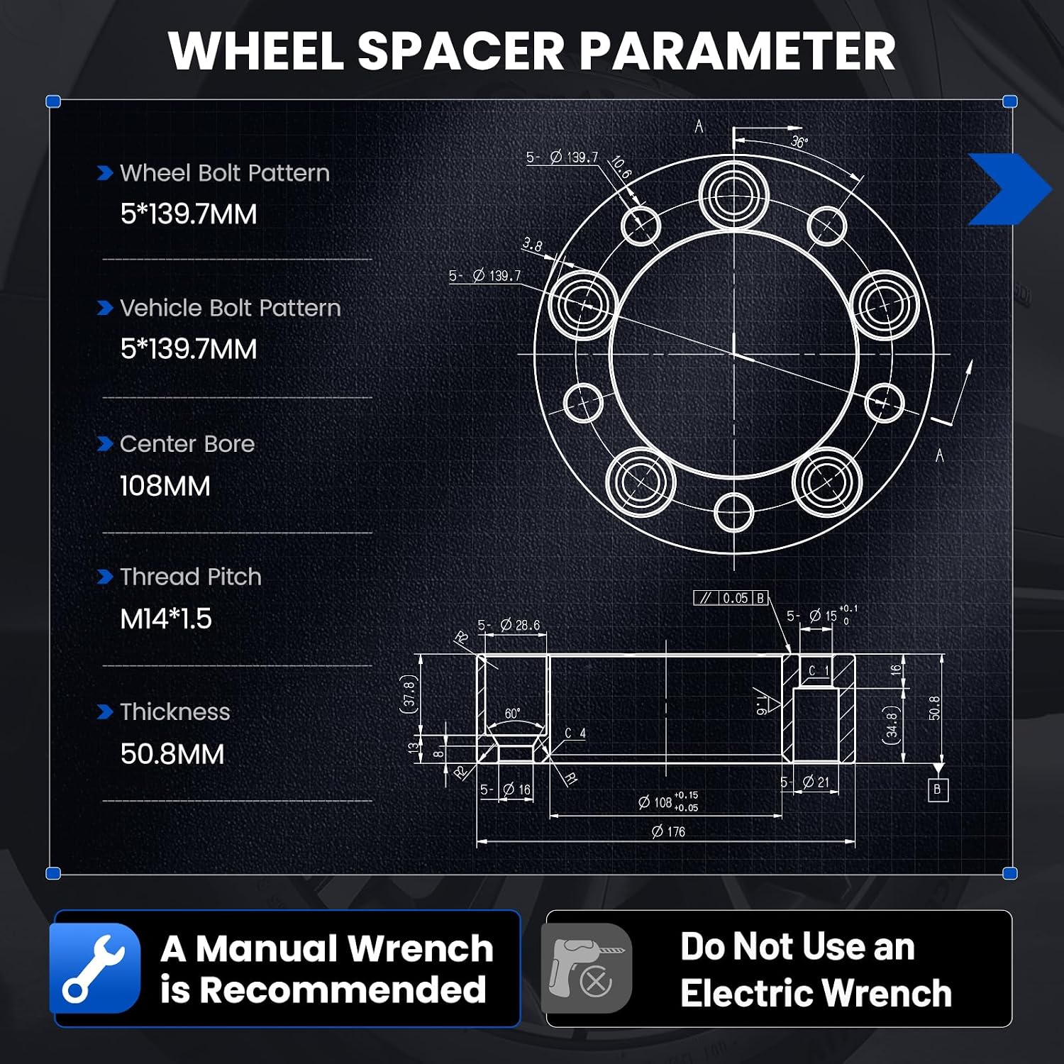 2 inch 5x5.5 Wheel Spacers Compatible with RAM 1500 2012-2018,108mm Center Bore & 5 Lug M14x1.5 Studs & 139.7mm Forged Wheel Spacer Compatible with RAM 1500 Classic 2019-2022,4PCS