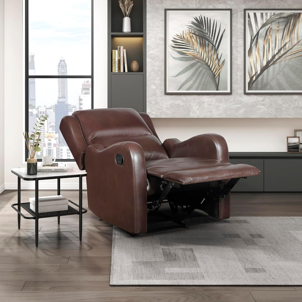 Lexicon Manual Recliner Chair, Reclining Sofa Chair, Home Theater Seating, Wall Hugger, Manual Recliner for Living Room/Office/Apartment, Easy Assembly, Brown Faux Leather