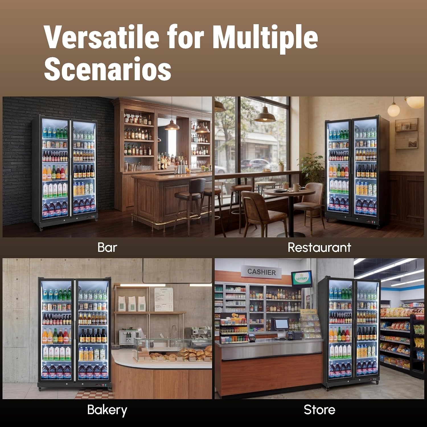 Yeego Commercial Refrigerators - 27.1 Cu.Ft 2 Glass Doors Commercial Beverage Refrigerator with LED Light & Adjustable Shelves, 32-50°F Commercial Cooler for Stores Bakery Bar Offices Restaurants
