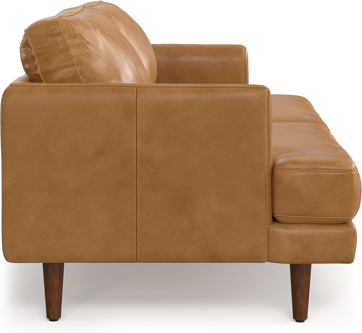 SIMPLIHOME Livingston Sofa - 76' Wide x 33' High Top Grain Genuine Leather Sofa in Sienna, Mid-Century Modern Loveseat for Living Room with Removable Feather-Wrapped Cushions and Solid Wood Frame