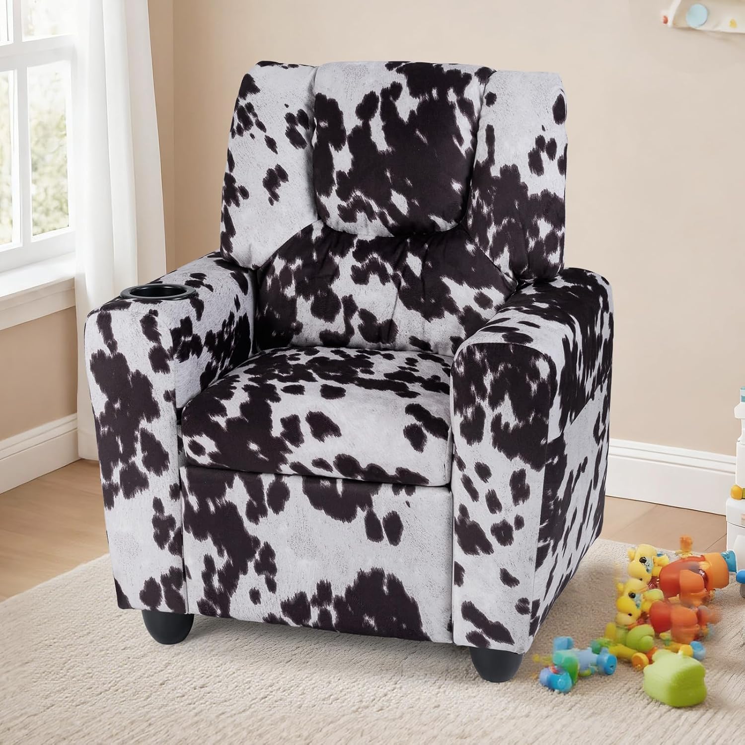 Costzon Kids Recliner Chair with Cup Holder, Toddler Adjustable Lounge Chair w/Footrest for Boys Girls Room, Ergonomic Baby Child Furniture Sofa for Age 3+ Gifts, Kids Mini Recliner up to 150 lbs