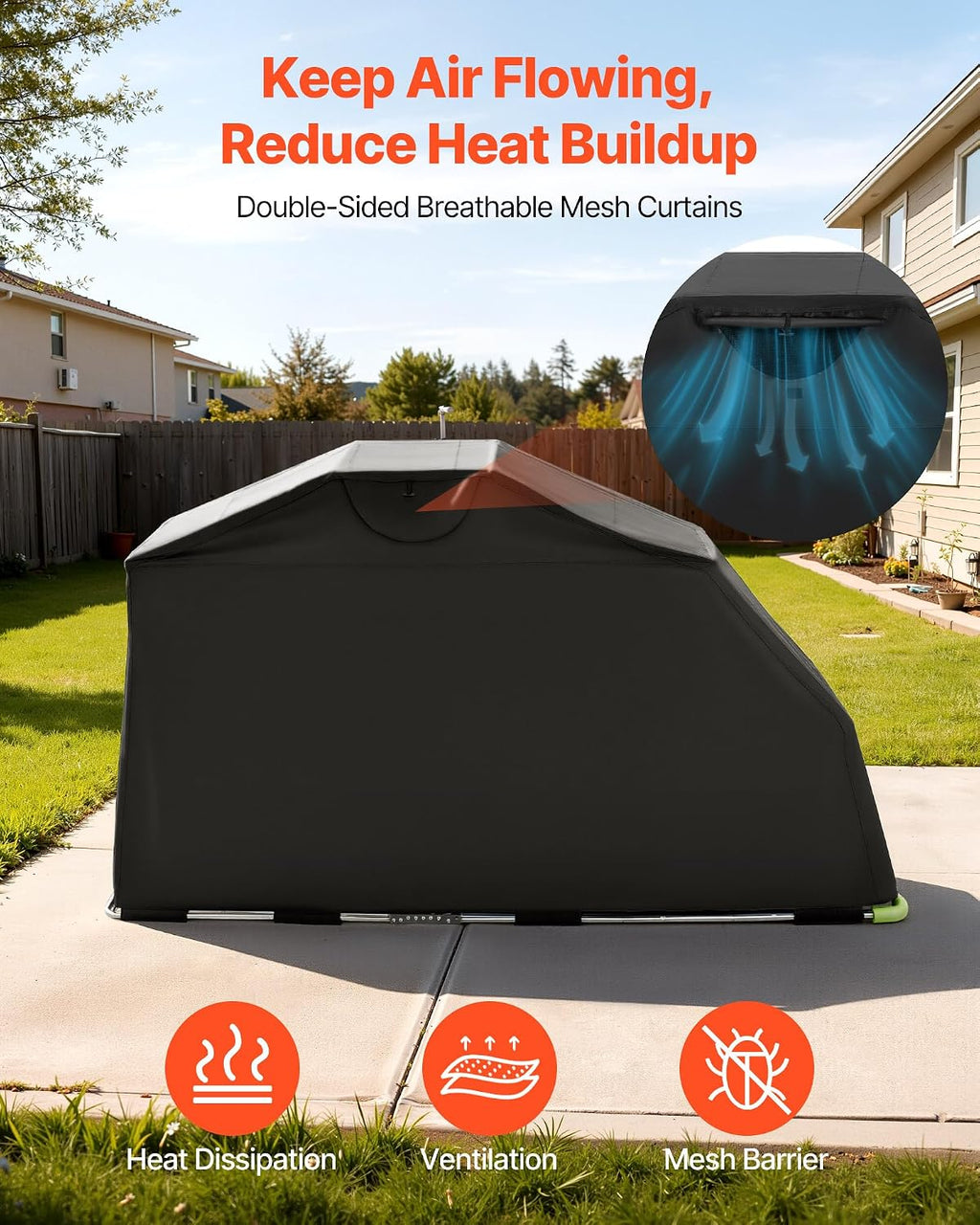VEVOR Motorcycle Storage Shelter 110 x 43 x 63 in with Security Lock, 600D Oxford Flip-Up Garage Tent, Heavy-Duty All-Weather Motorcycle Cover Shed with 2 Side Windows, Outdoor Vehicle Shelter, Black