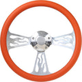 Flame Steering Wheel 5-bolt 14 Inch Aluminum with Orange Wrap and Horn