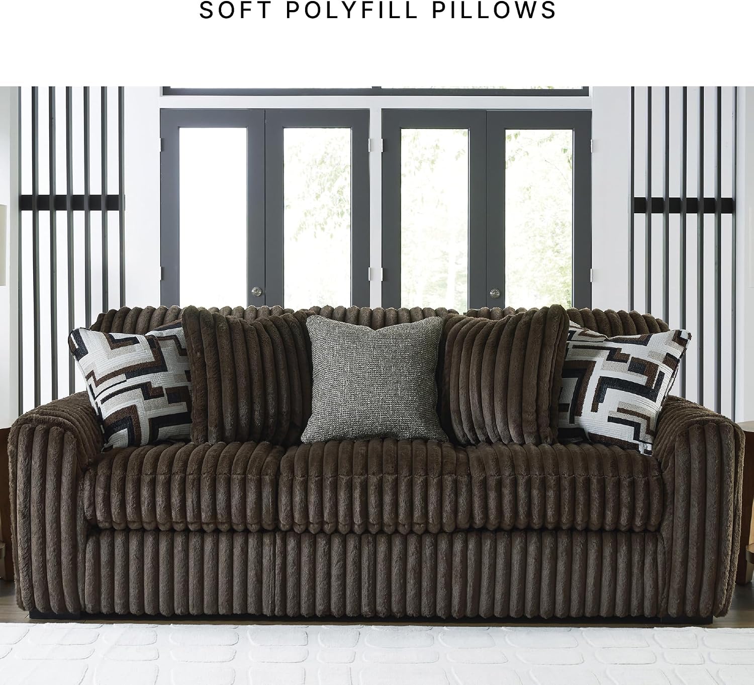 Signature Design by Ashley Midnight-Madness Modern Anti Sage Sofa with Reversible Cushions, Dark Brown