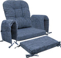 SINOSSO Glider Rocker Cushion Set (5 Pcs), Soft Blended Fabric High-Density Support Foam Seat Cushions with Ties, Fits Rocking Chair/Nursery Glider & Ottoman, Blue