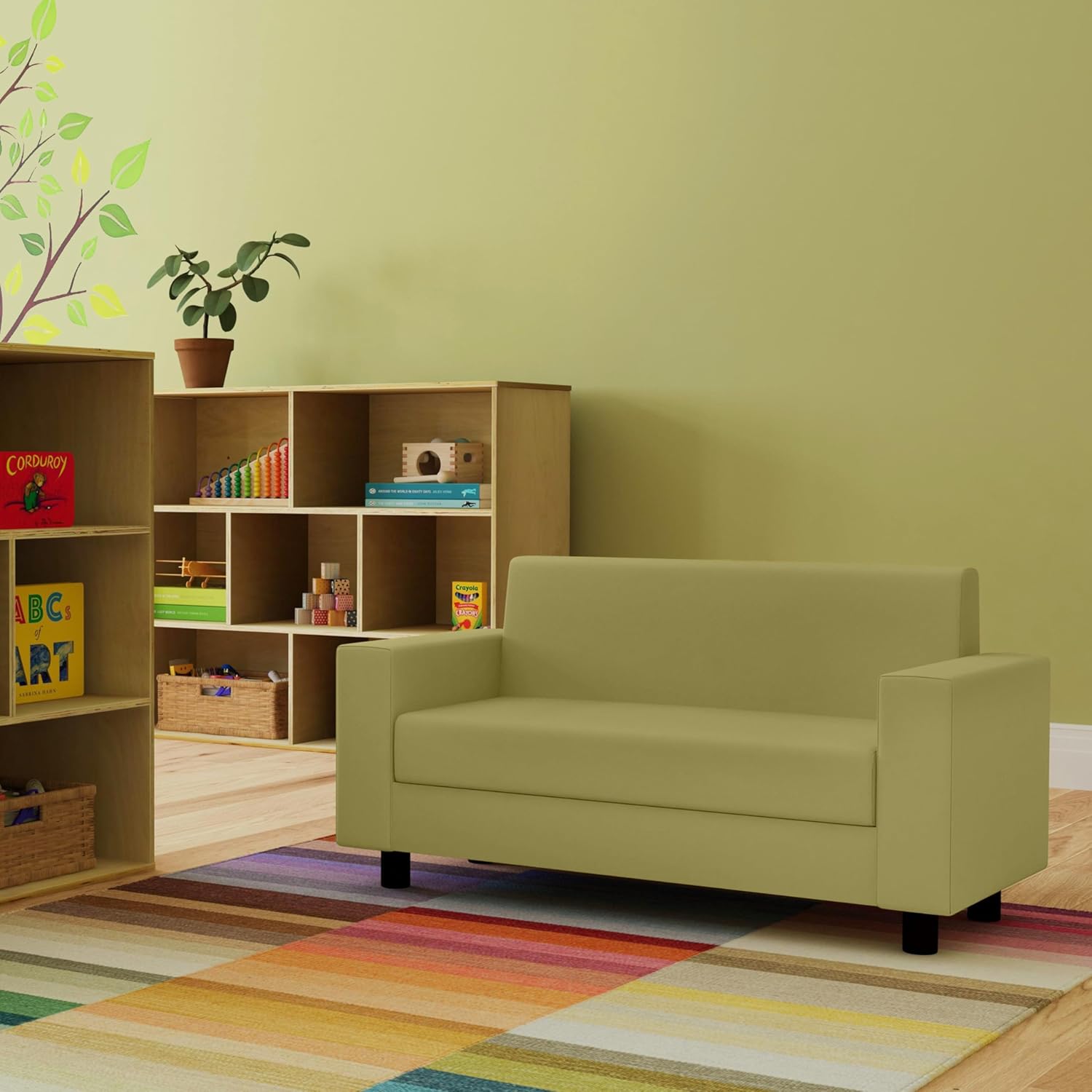 Factory Direct Partners SoftScape Inspired Playtime Classic Reading Sofa, Children's Commercial-Grade Upholstered Furniture for Home, Daycare, Preschool, Library Modern Design - Fern Green, 14473-FG
