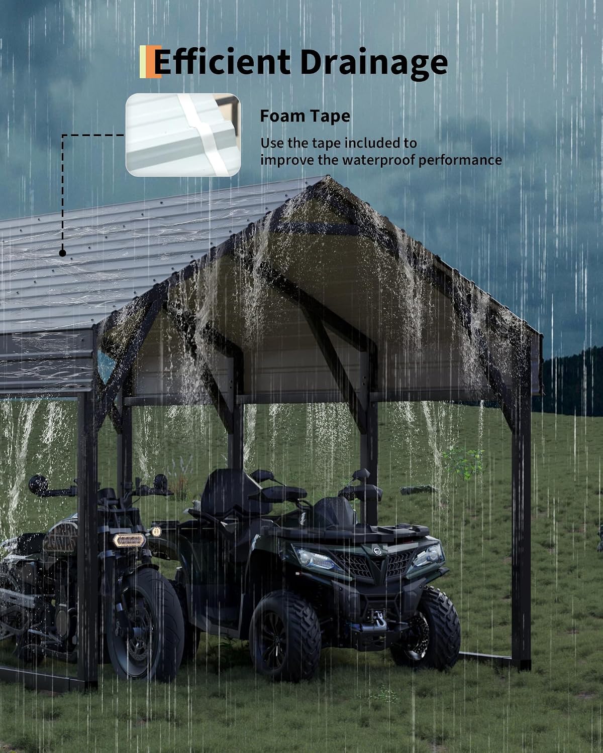 GarveeLife 12x13 ft Metal Carport Shed, Reinforced Frame and Steel Roof for All-Weather Use, Permanent Shelter for Cars, Motorcycles, ATVs, or Boats