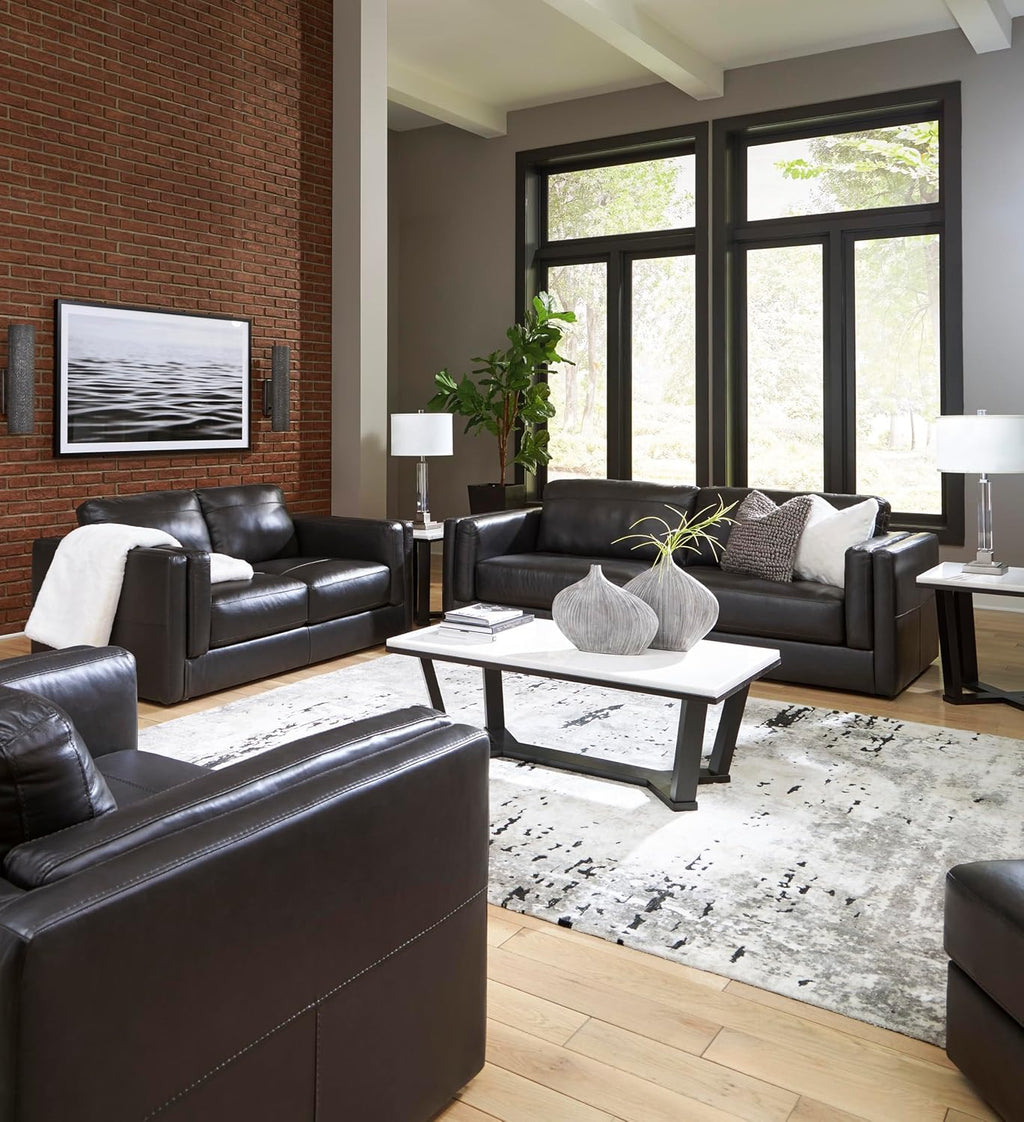 Signature Design by Ashley Amiata Modern Leather Match Sofa with Non-skid Legs, Black