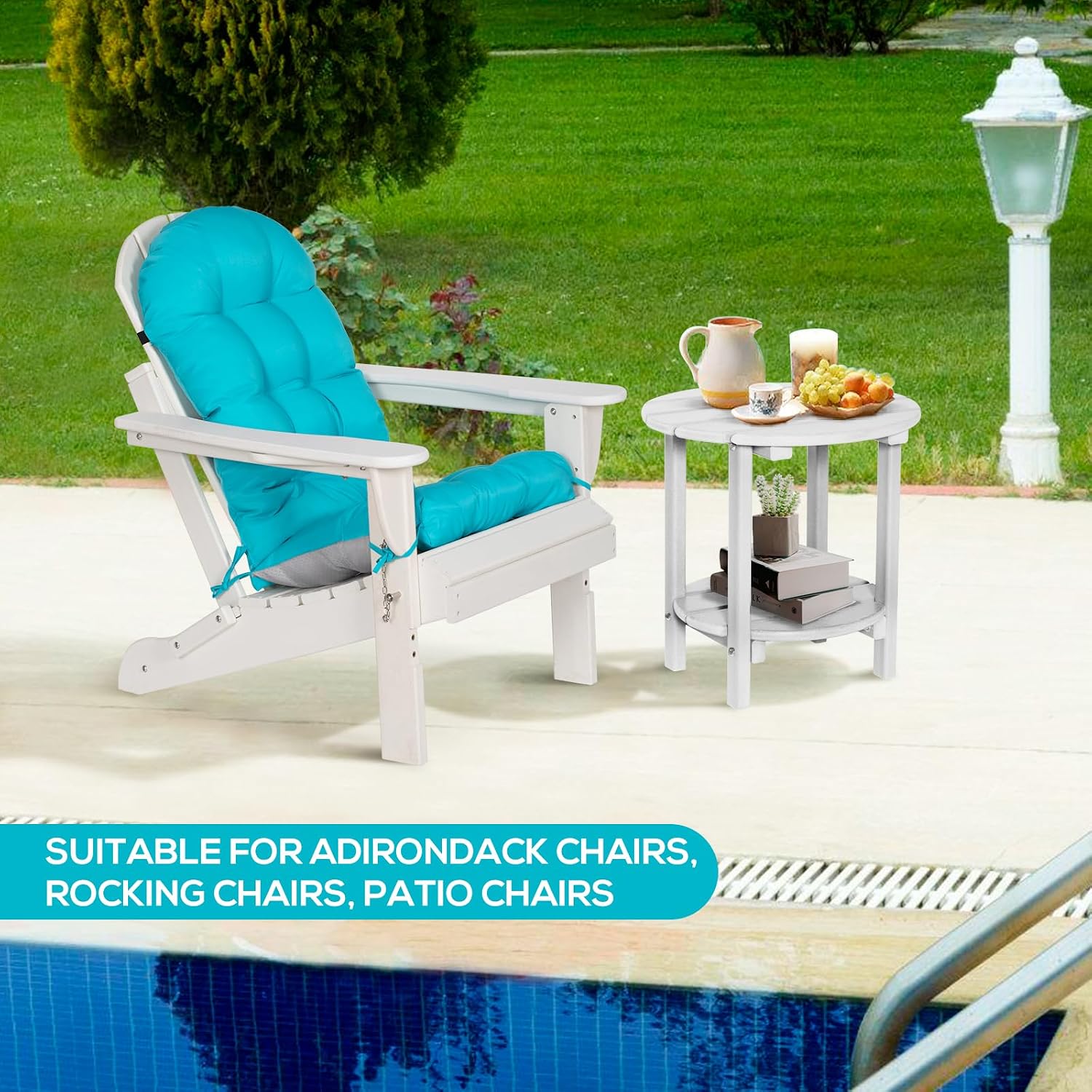 Adirondack Chair Cushions Set of 4, Thick High Back Rocking Chair Cushion 47x19.6x4 Inch, Folding Patio Pads with Ties, Waterproof & Fade-Resistant Seat Pads Indoor/Outdoor (Blue)