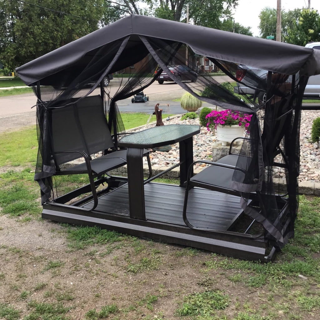 Domi 4-Seat Outdoor Glider Benches with Canopy, Retro Metal Glider Chair with Aluminum Frame, Patio Swing Chair for Outside,Garden,Lawn