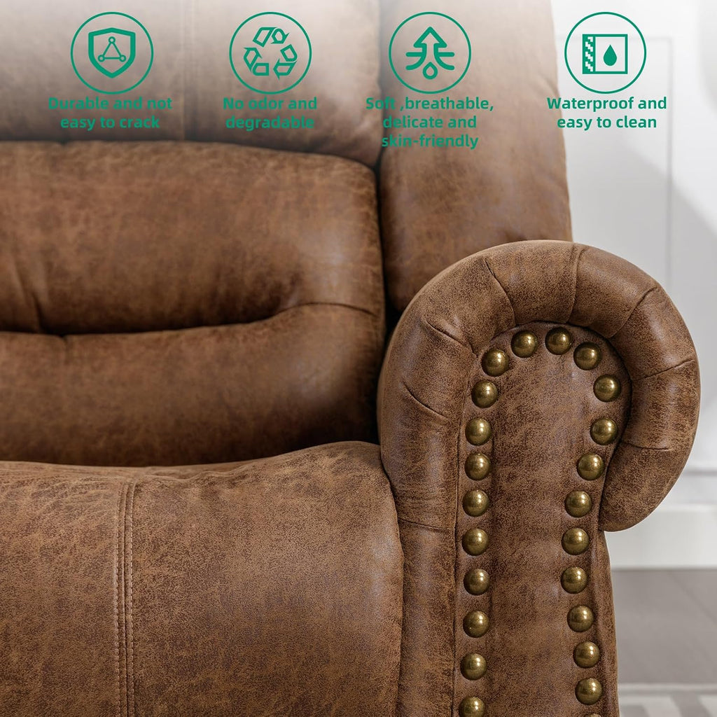 VIVIJASON Massage Swivel Rocker Recliner Chair with Heat & Vibration, 360° Swivel Manual Glider Rocking Reclining Chair with Remote Control, Side Pockets & USB Ports for Living Room, Nut Brown