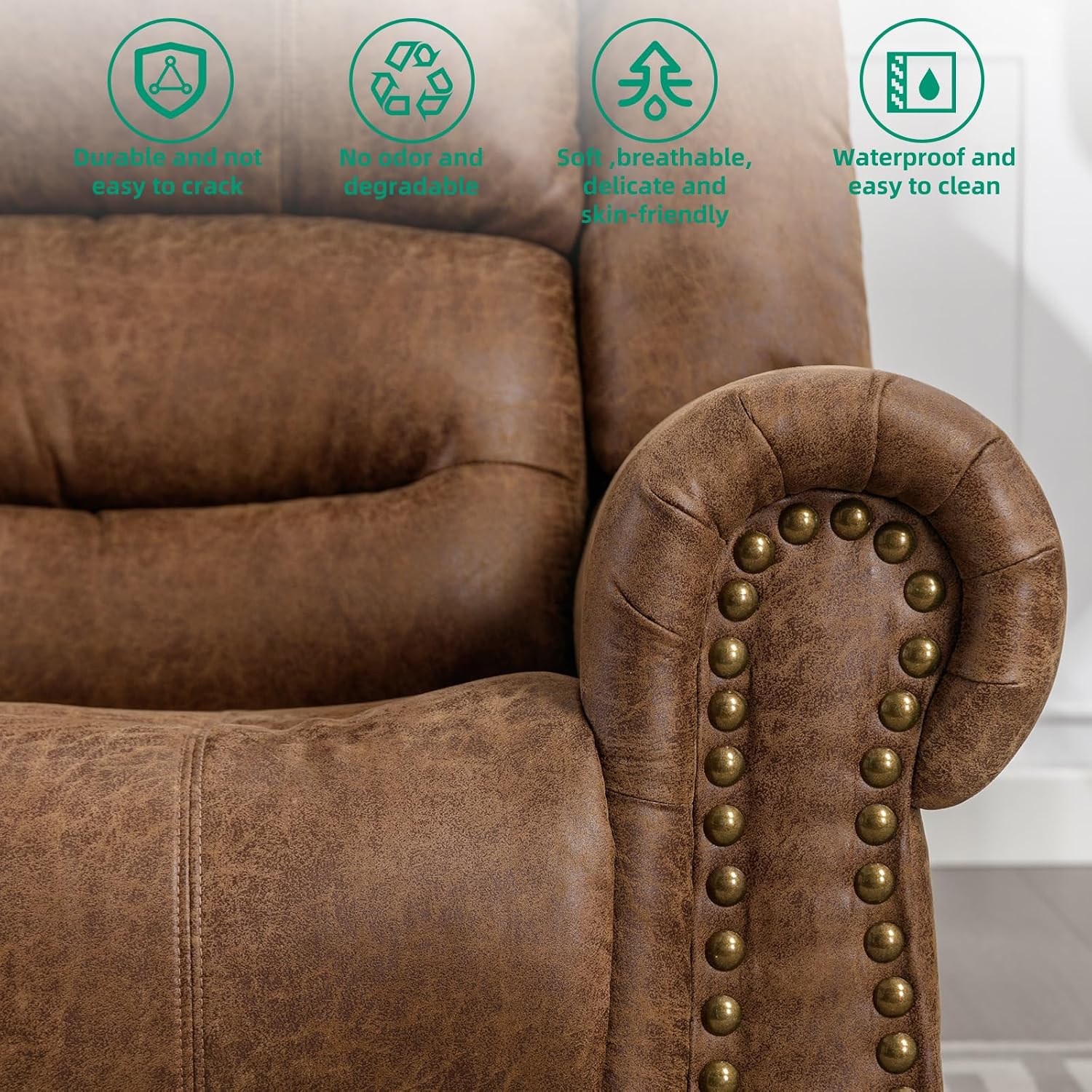 VIVIJASON Massage Swivel Rocker Recliner Chair with Heat & Vibration, 360° Swivel Manual Glider Rocking Reclining Chair with Remote Control, Side Pockets & USB Ports for Living Room, Nut Brown