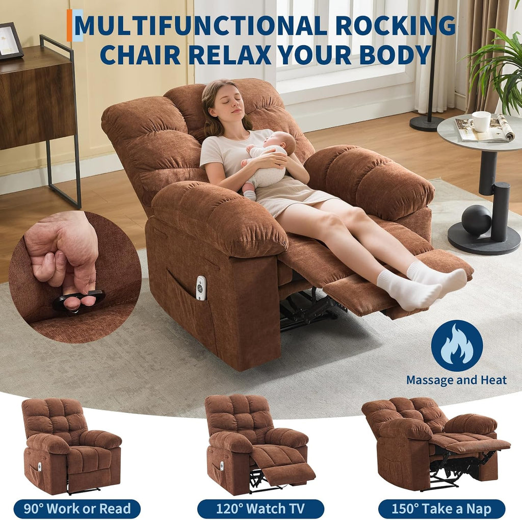 21.4in Wide Rocking Recliner Chair,Massage & Heat Recliner Chair for Adults,Home Theater Seating with Lumbar Support,Nursery Rocking Chairs for Living Room