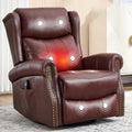 360° Swivel Glider Chair for Nursery, Wingback Genuine Leather Rocking Recliner with Lumbar Heat & Massage, 8-Point Vibration Massage for Living Room Bedroom
