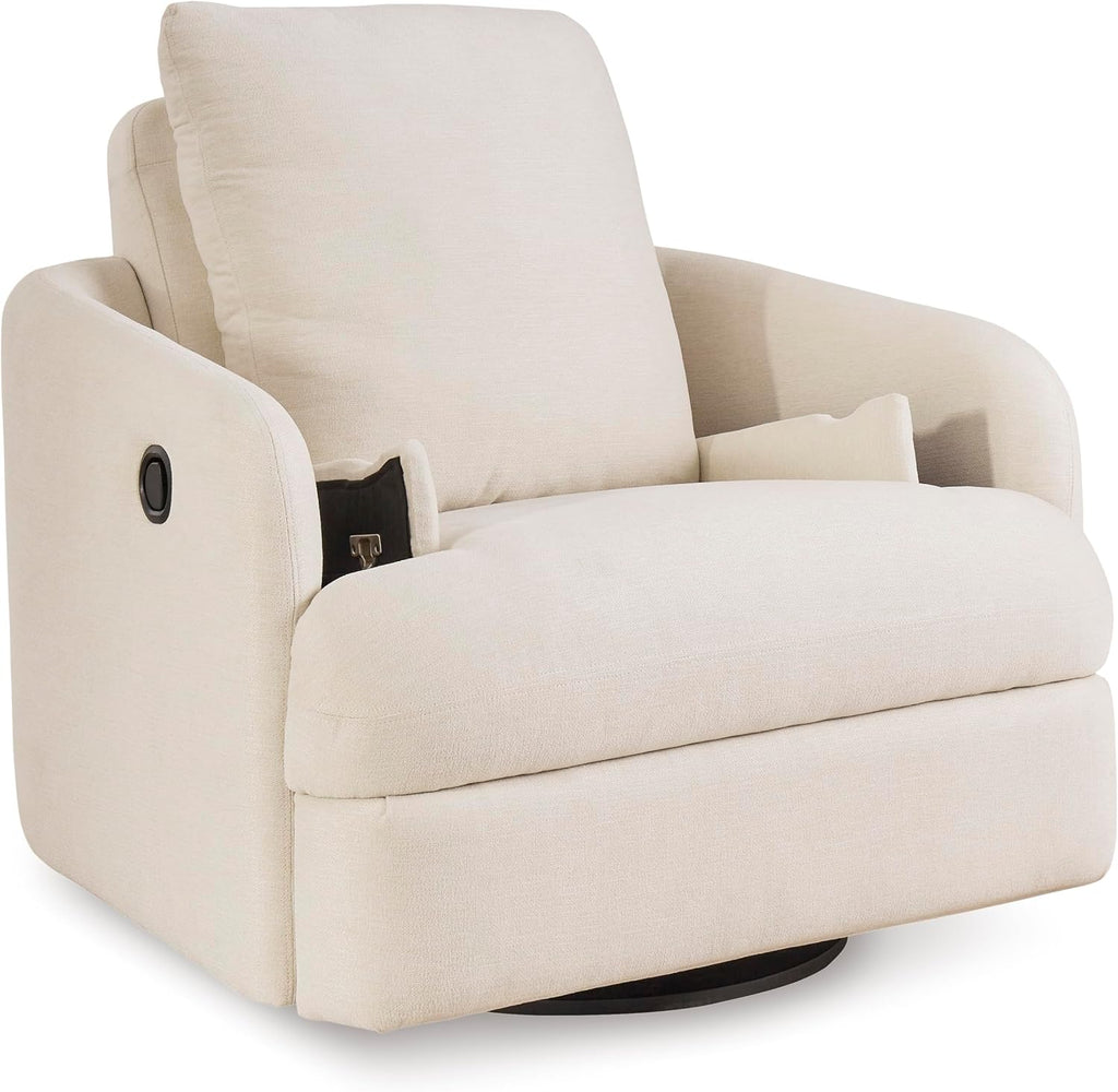 Signature Design by Ashley Modmax Coastal Press-Back Swivel Glider Rocker Recliner with Machine Washable Cover, Hidden Storage Compartments and 2 Bolster Pillows, Beige