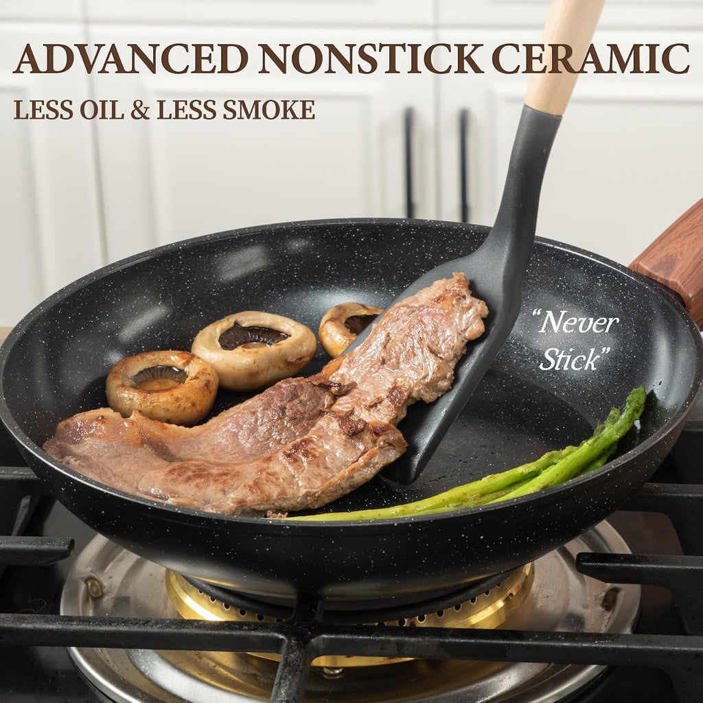 26Pcs Pots and Pans Nonstick Ceramic Cookware Set Nontoxic Kitchen Cooking Set with Steamers Utensils Induction Compatible, PFAS/PFOA Free, Oven and Dishwasher Safe, Black