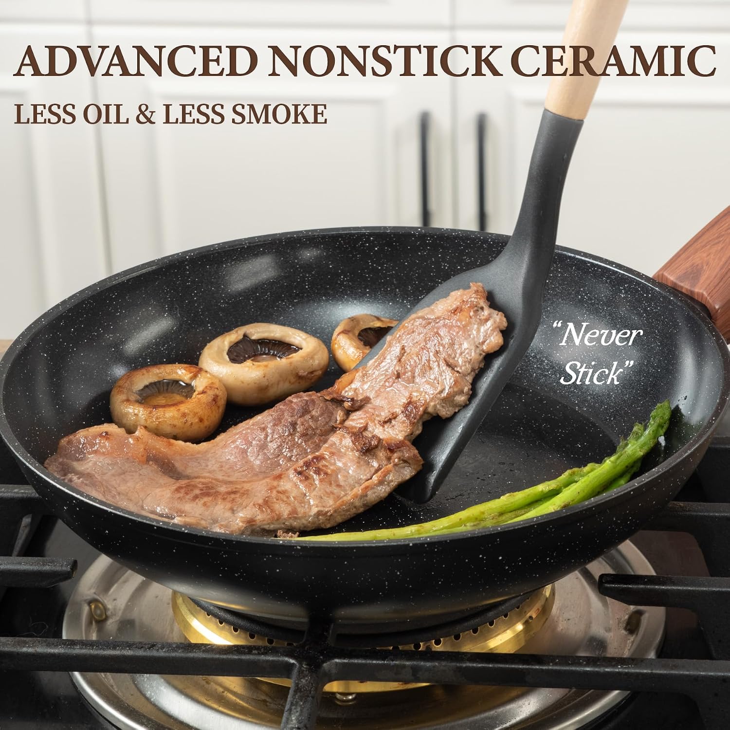 26Pcs Pots and Pans Nonstick Ceramic Cookware Set Nontoxic Kitchen Cooking Set with Steamers Utensils Induction Compatible, PFAS/PFOA Free, Oven and Dishwasher Safe, Black